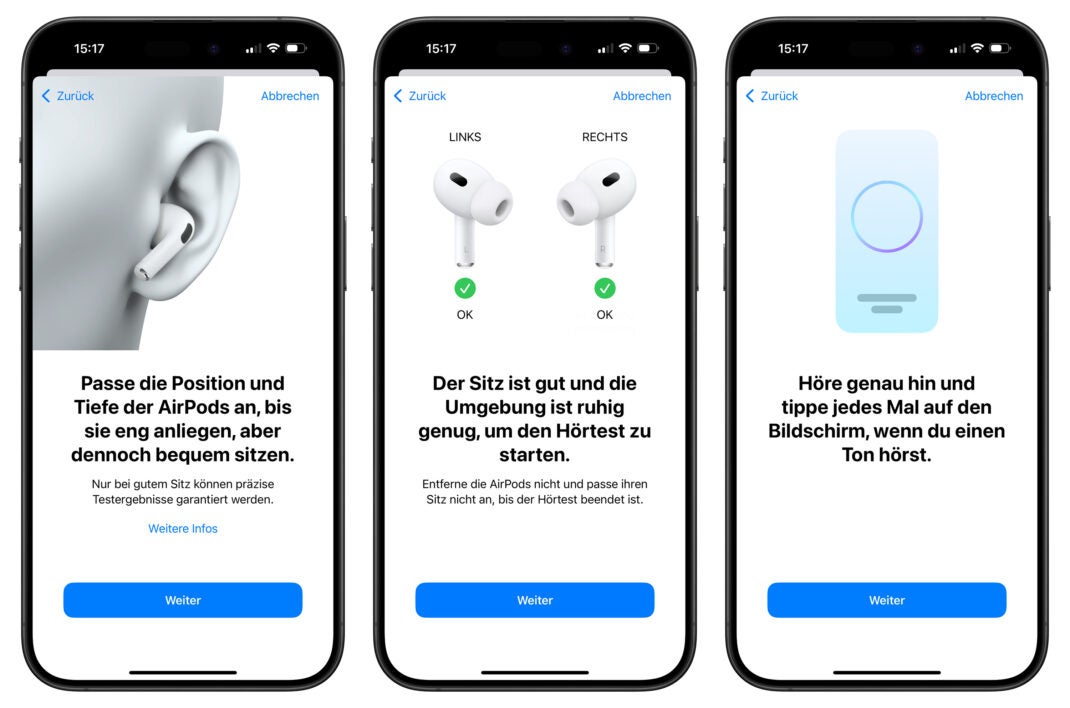 Der Assistent prüft auch den Sitz deiner AirPods Pro