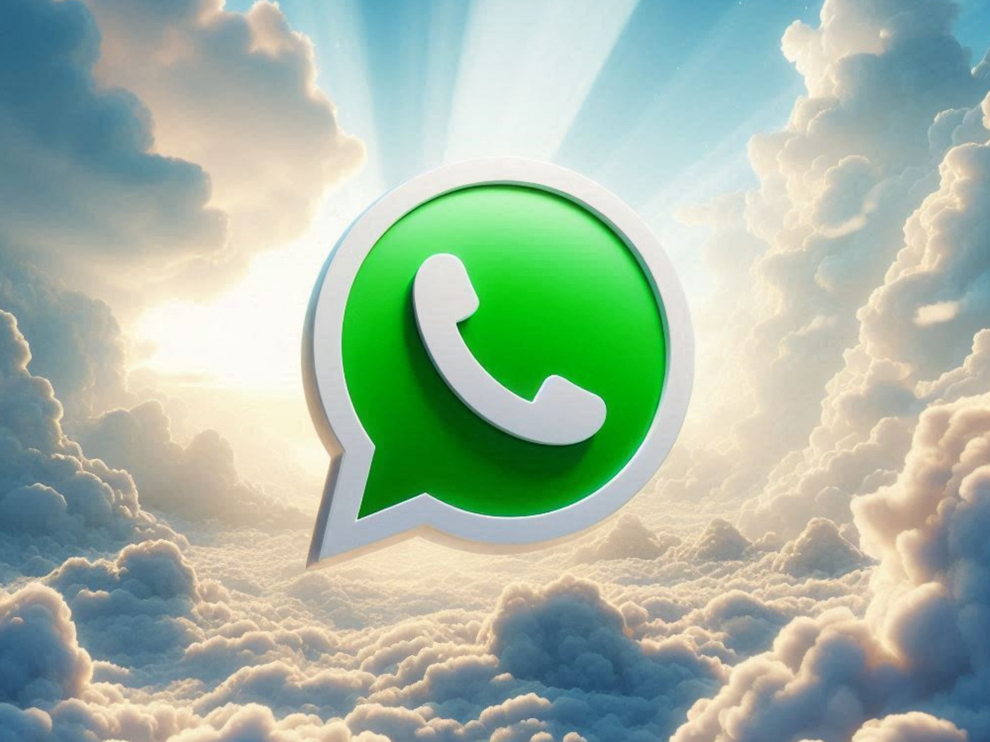 WhatsApp-Logo vor himmlischem Hintergrund.