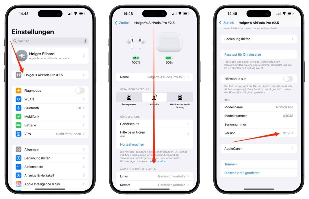 Die Version der AirPods-Software findest du in den Einstellungen