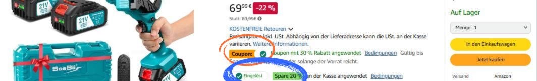 Amazon-Angebot mit zwei aktivierbaren