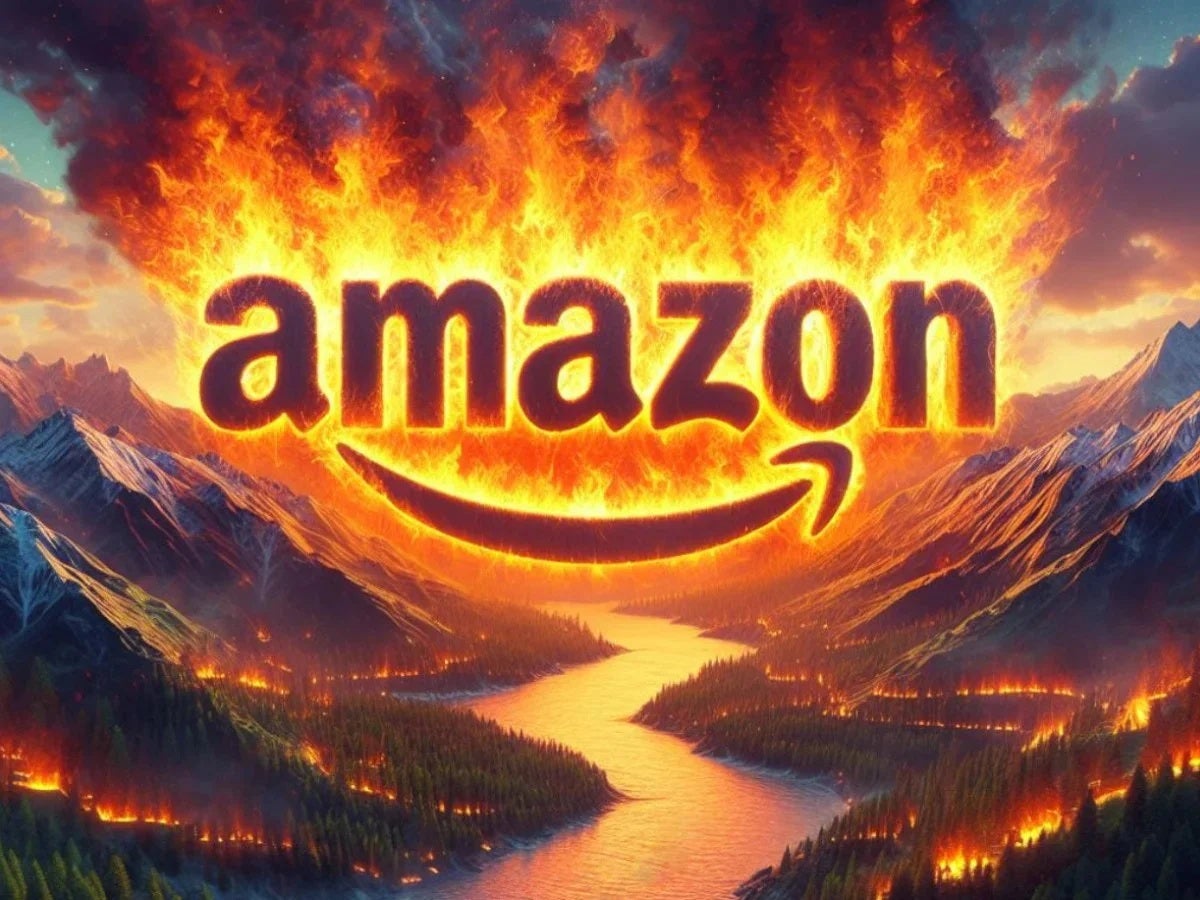 Amazon-Logo in Flammen