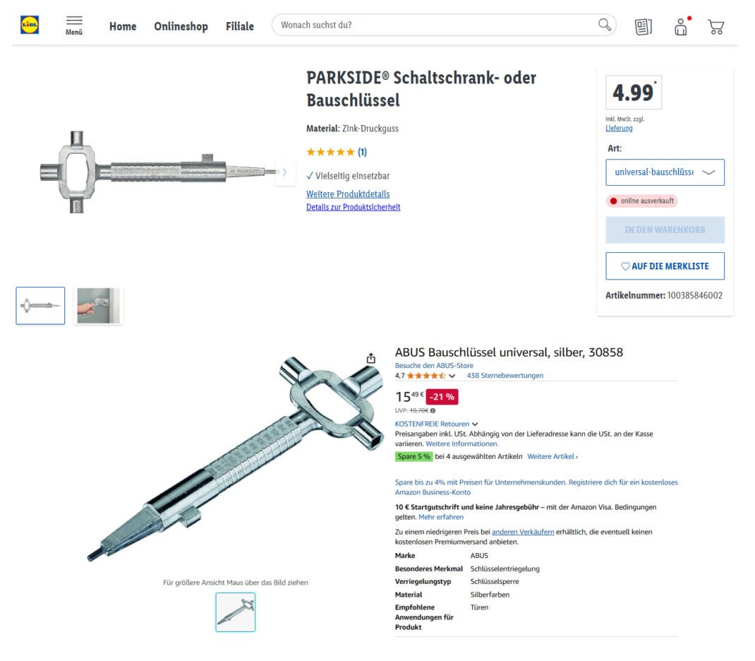 Bauschlüssel: Parkside vs. Abus