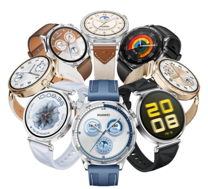 Die Huawei Watch GT 5 in verschiedenen Farben vor einem weißen Hintergrund