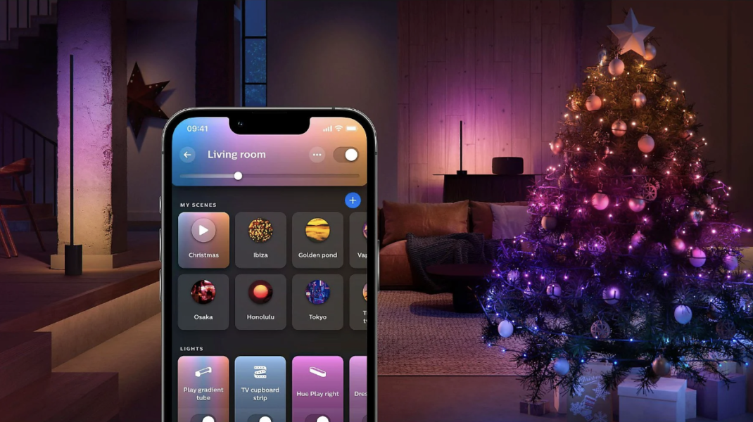 Philips Hue Lichterkette in einem Wohnzimmer