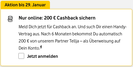 200 Euro Cashback bei Vodafone