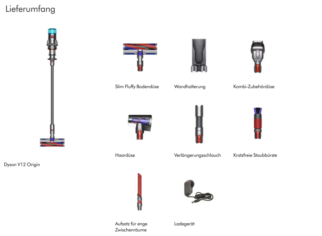 Dyson V12 Origin Lieferumfang