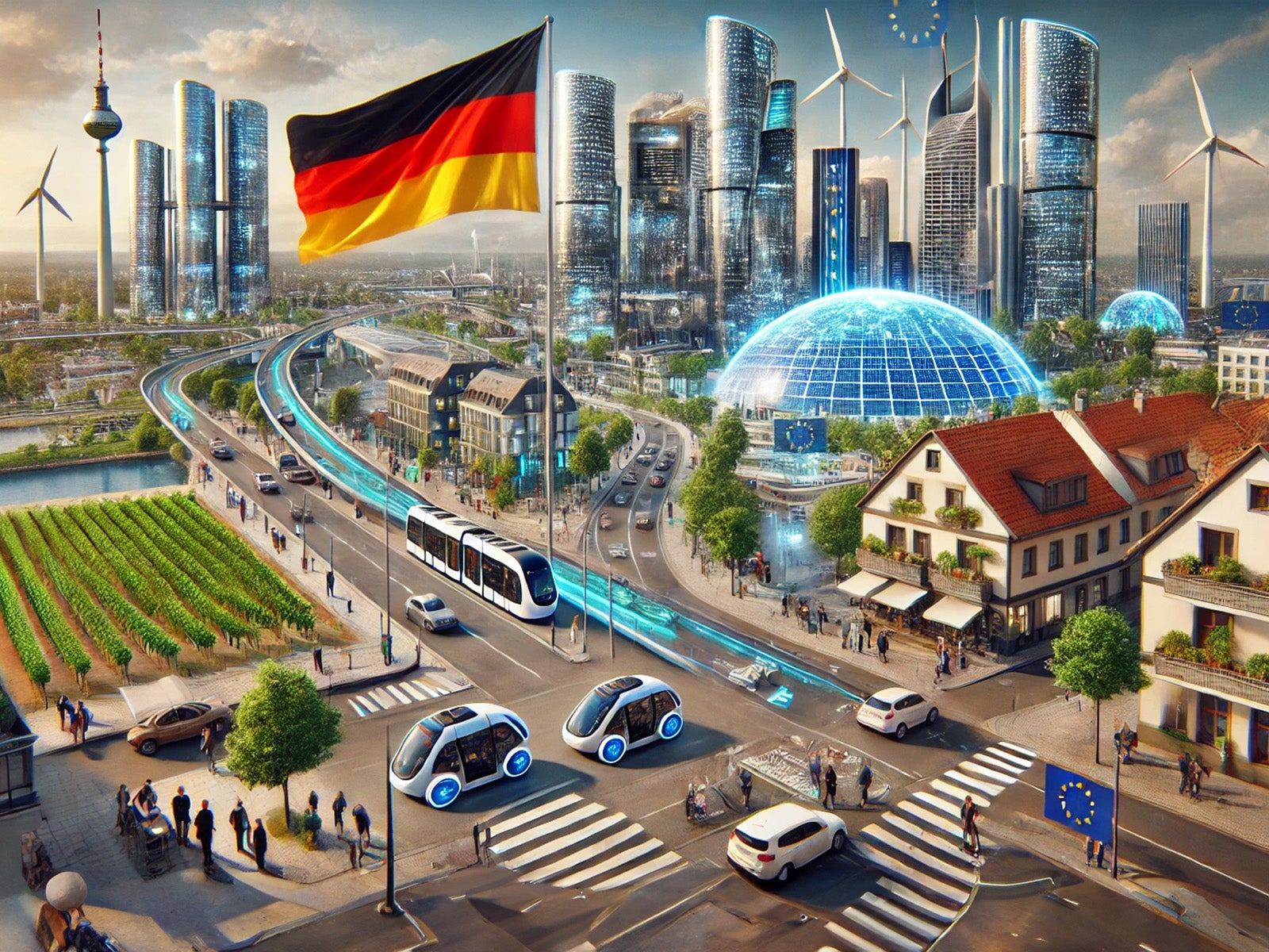 KI-generiertes Bild von Deutschland im Jahr 2035, wenn das CDU-Programm umgesetzt wird