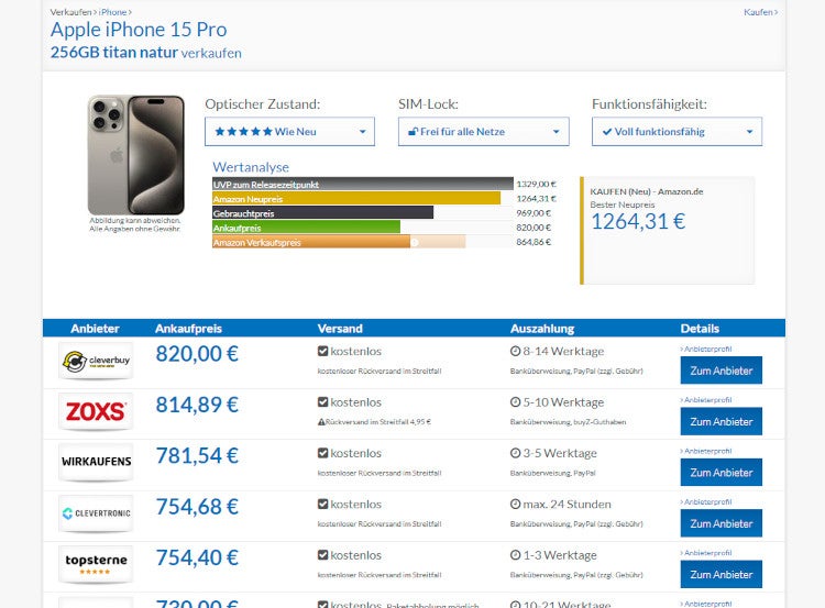 Refurbished-Preisvergleich mit Cleverbuy auf dem ersten Platz.