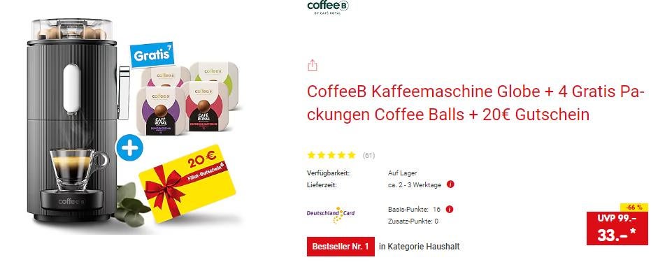 CoffeeB-Kaffeemaschine im Sonderangebot bei Netto