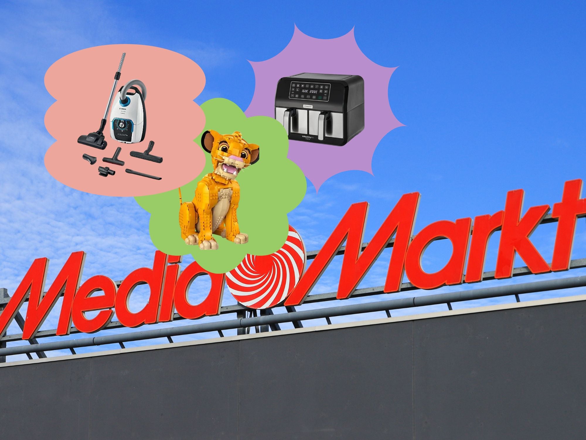 MediaMarkt Logo eines Geschäfts vor einem blauen Himmel