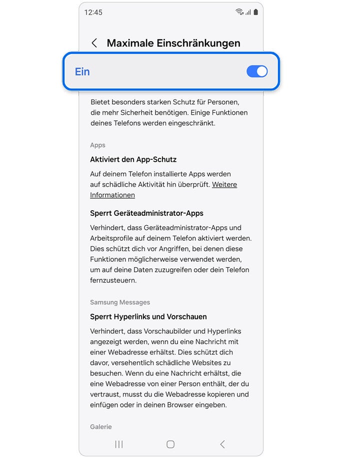 Samsung Einstellungen Maximale Einschränkung