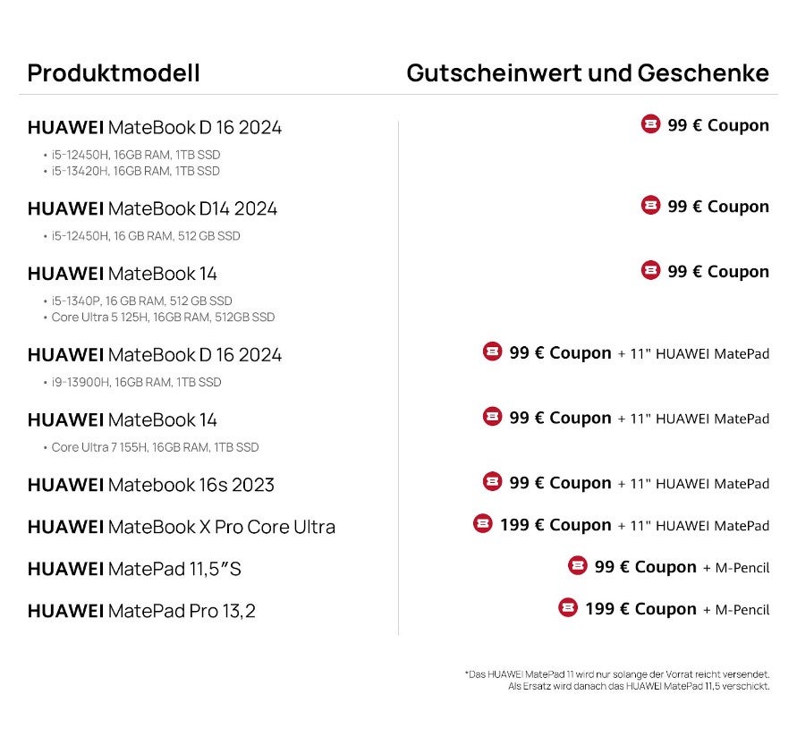 Diese Coupons bekommst du beim Kauf der Huawei Notebooks und Tablets dazu