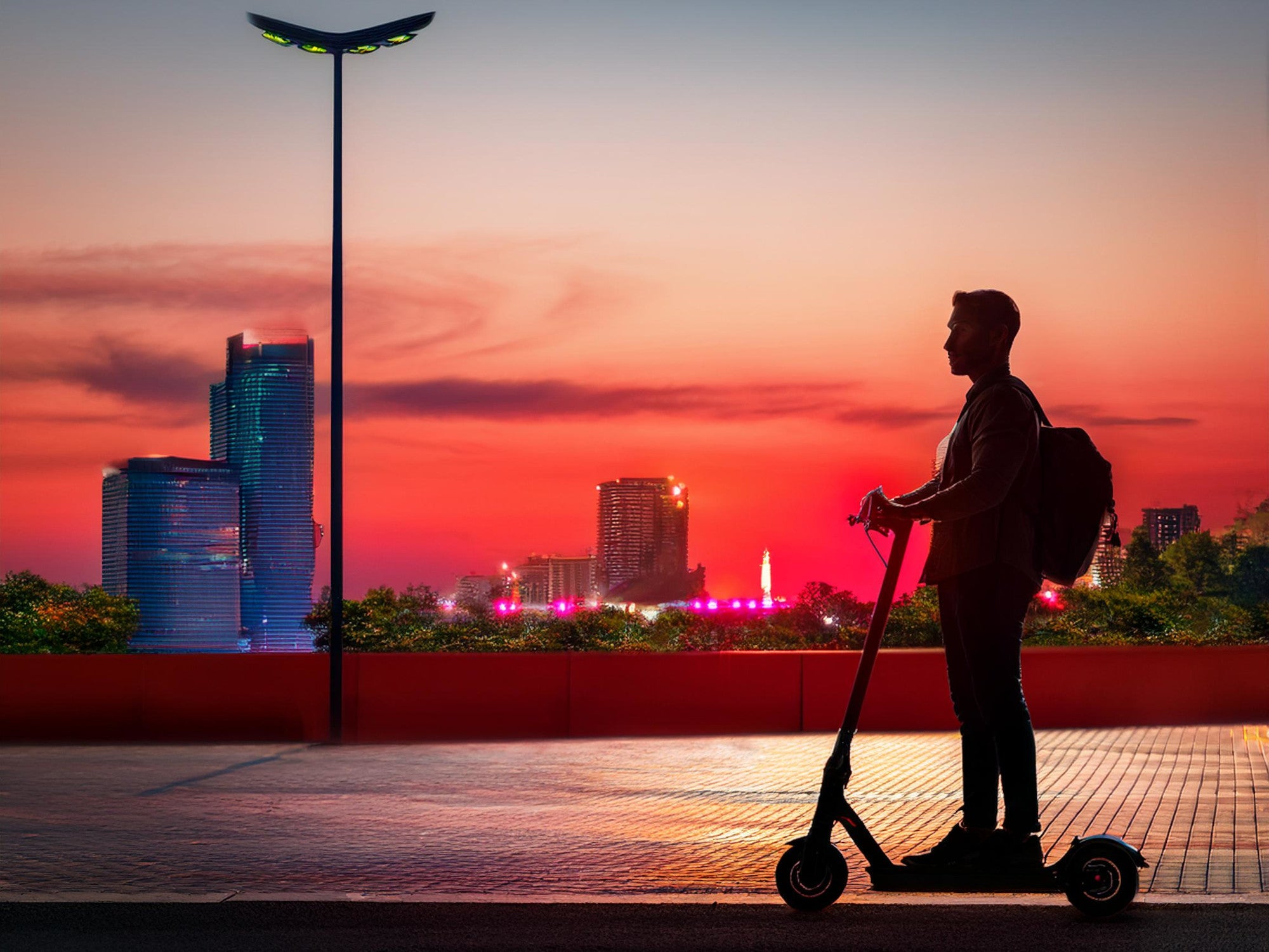 E-Scooter im Sonnenuntergang.