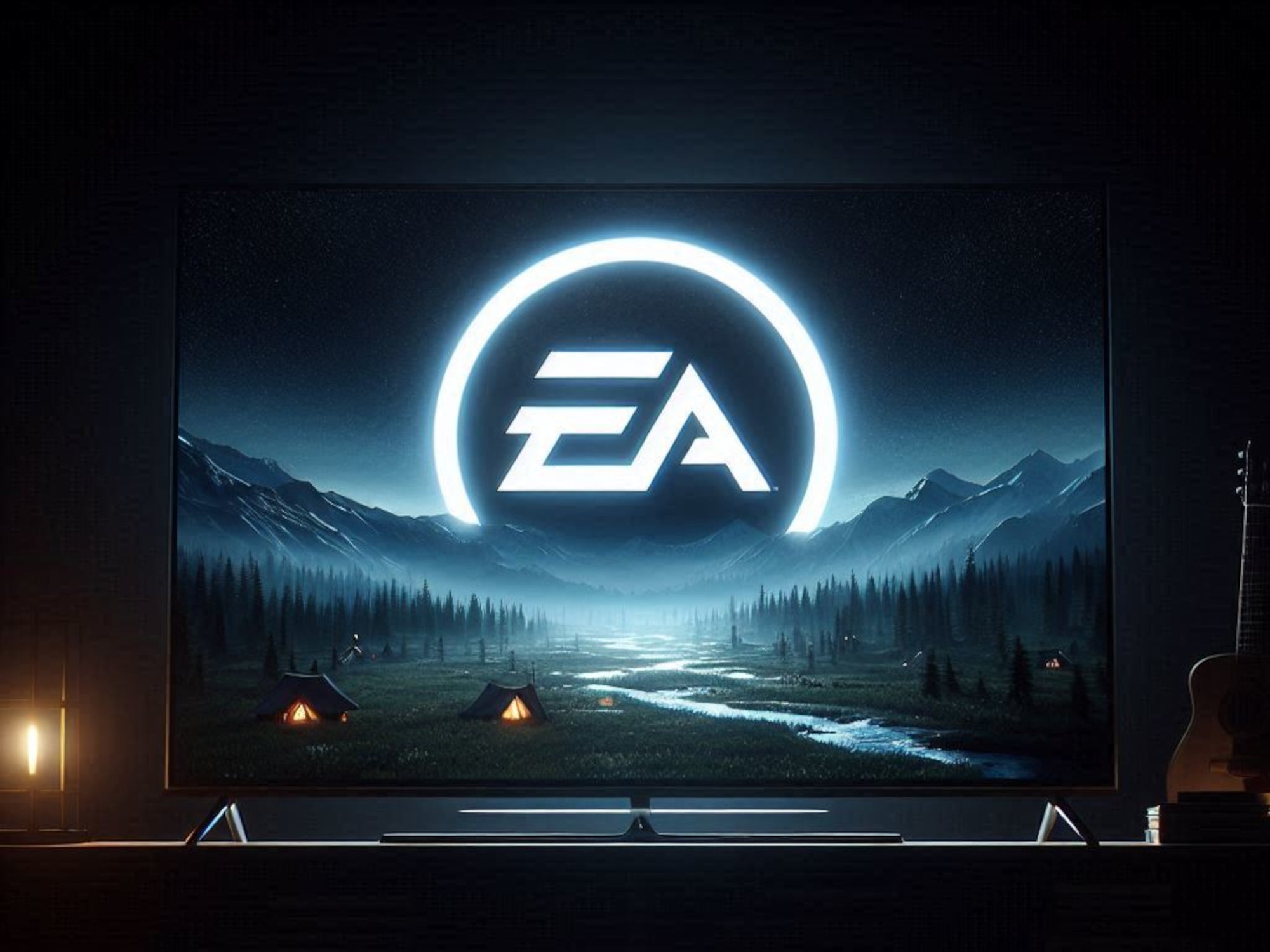 Das EA Logo auf einem Fernseher