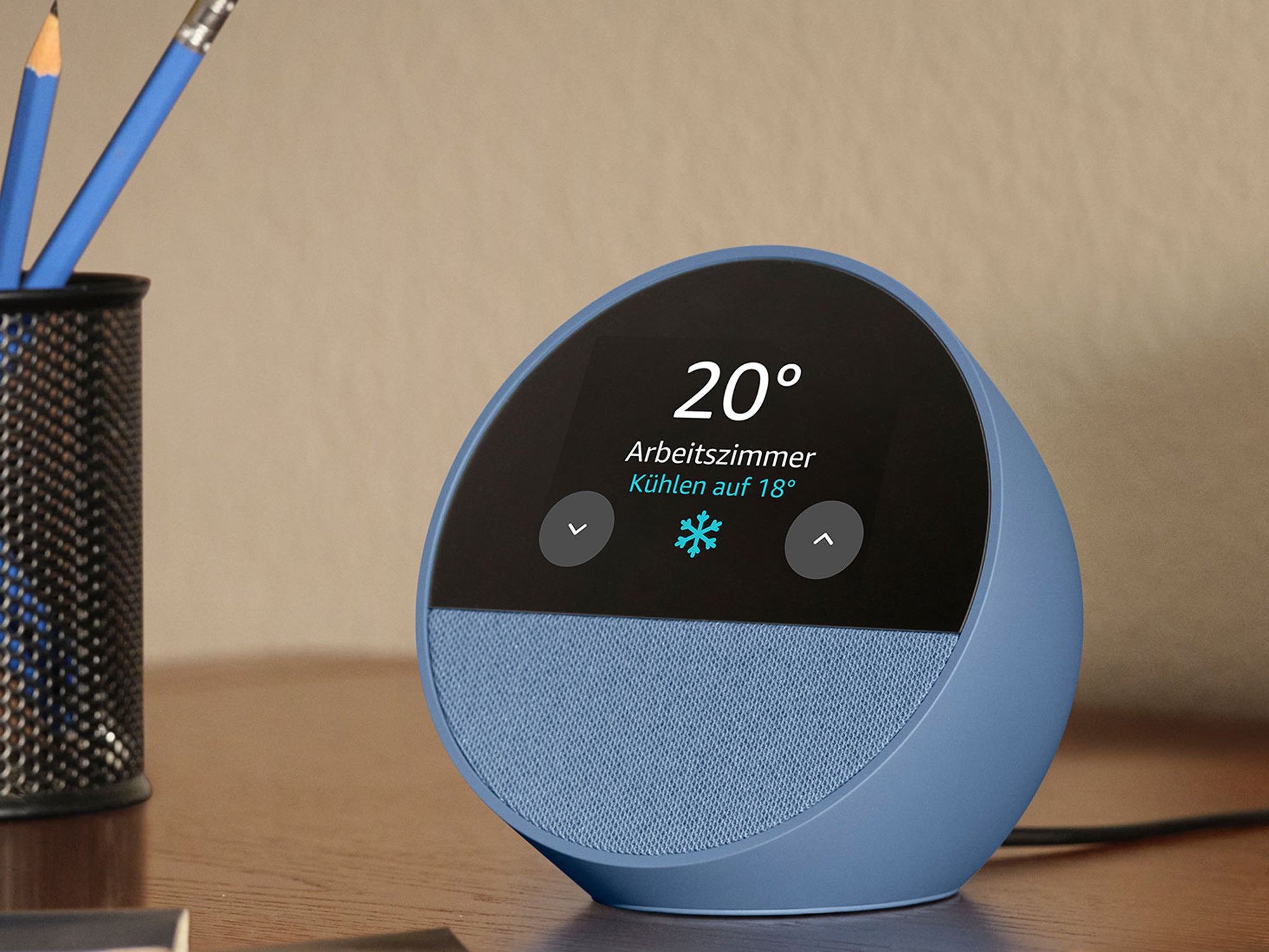 Amazon Echo Spot (2024) in Blau mit Raumtemperatur-Steuerung