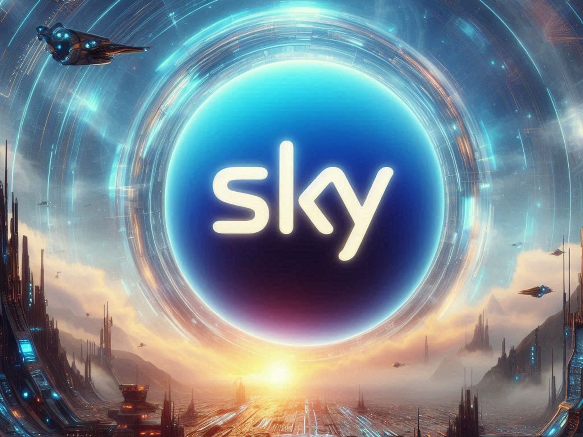 Logo von Sky in einem science-fiktion-artigen Umfeld.
