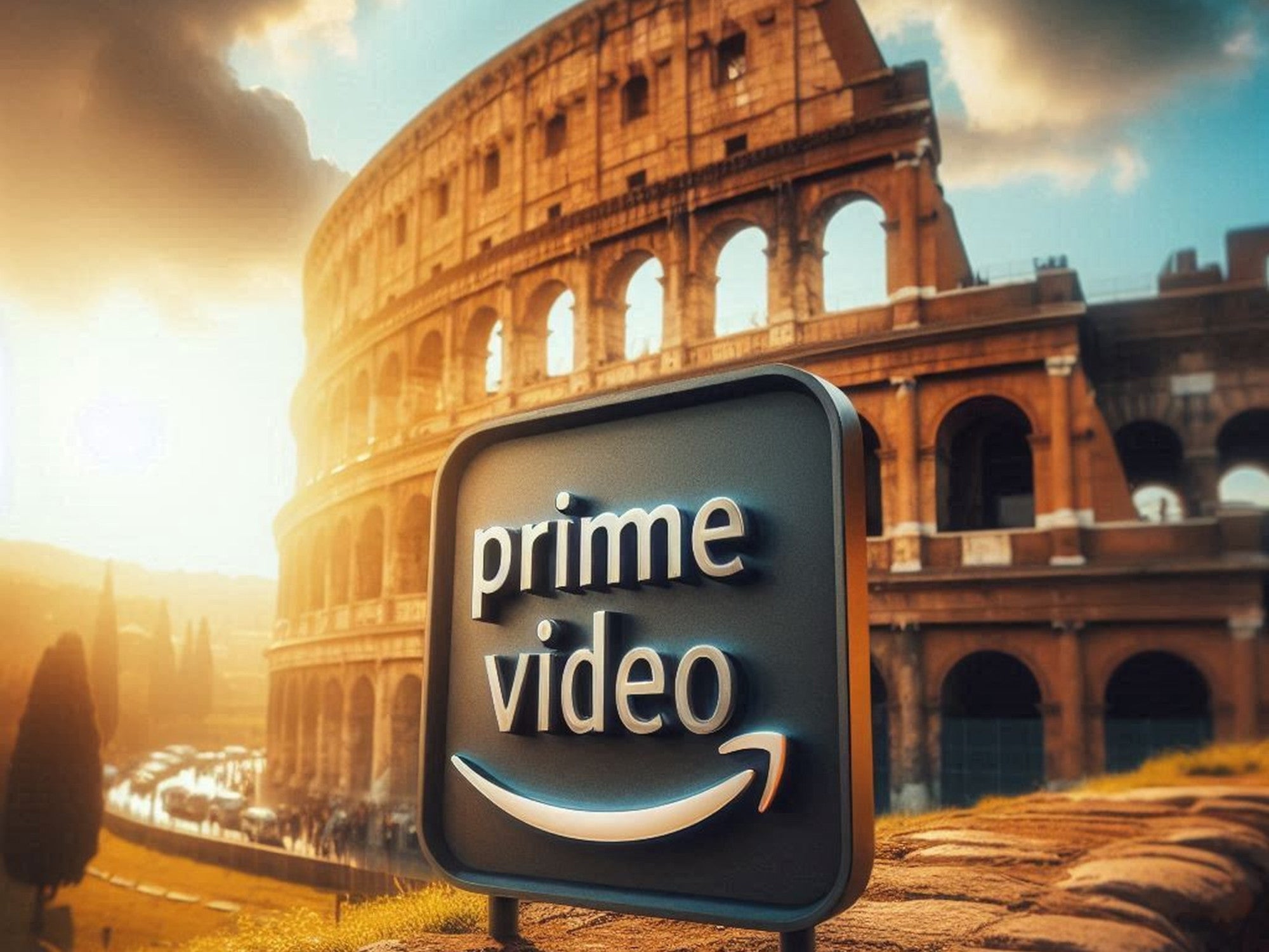Logo von Prime Video vor dem Colosseum in Rom.