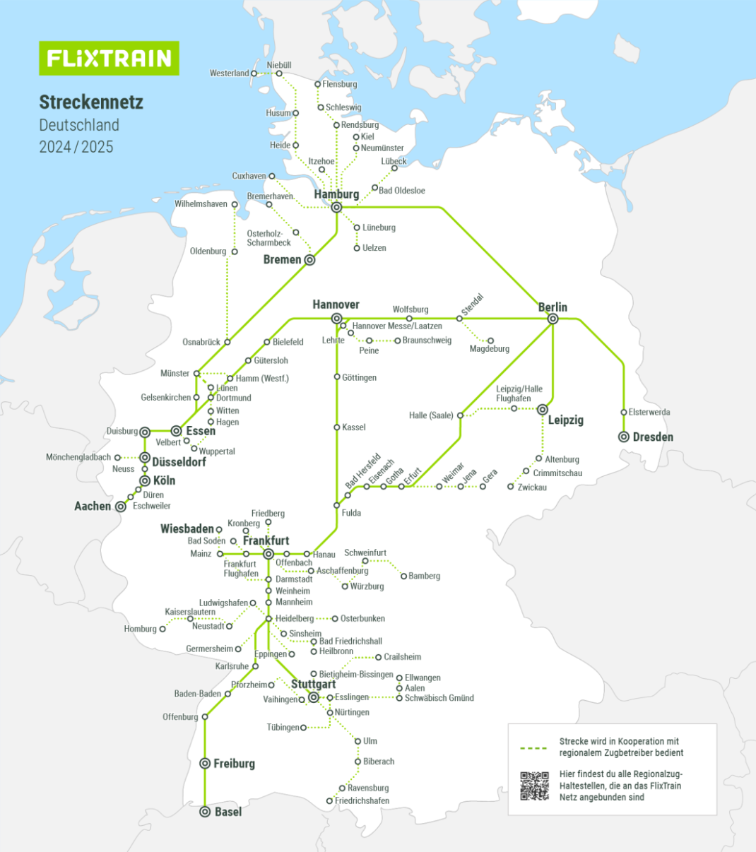 Das neue Streckennetz von Flixtrain