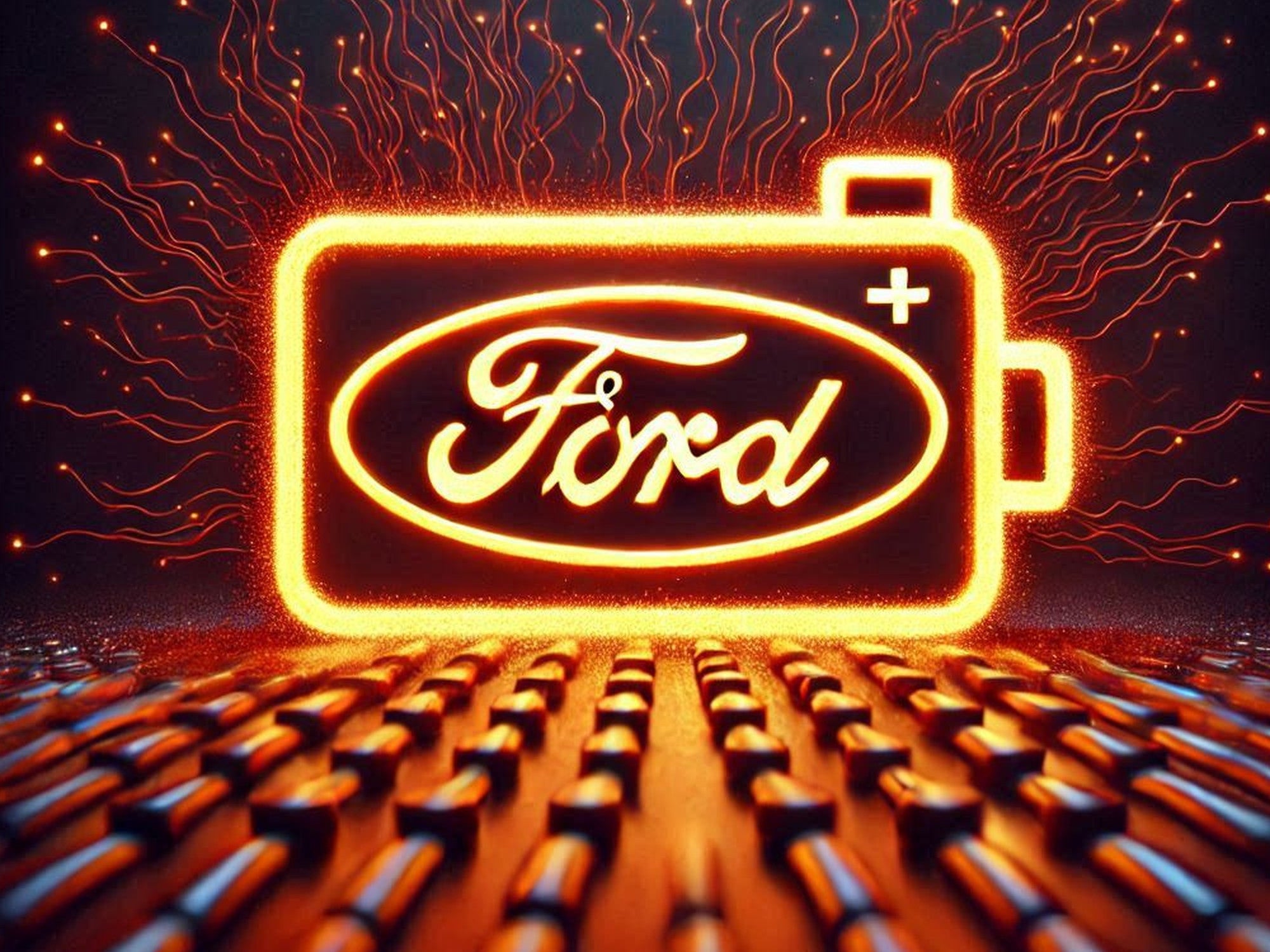 Ford-Logo auf einem Akku-Symbol.