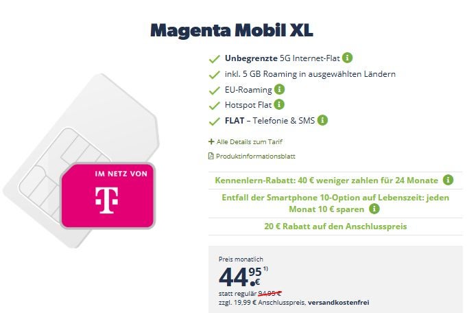 Freenet verkauft MagentaMobil XL Unlimited-Tarif für 45 Euro