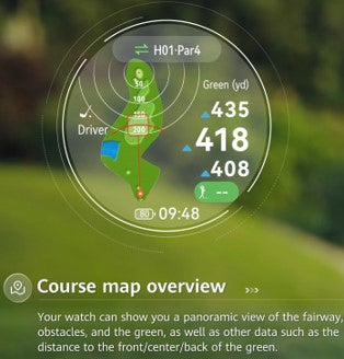 Huawei-Watch-Interface mit der Karte eines Golfplatzes