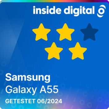 Samsung Galaxy A55 Testsiegel mit 4 von 5 Sterne Wertung