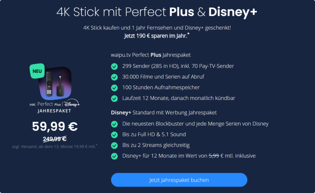 waipu.tv Disney+ Angebot zum Jahresende