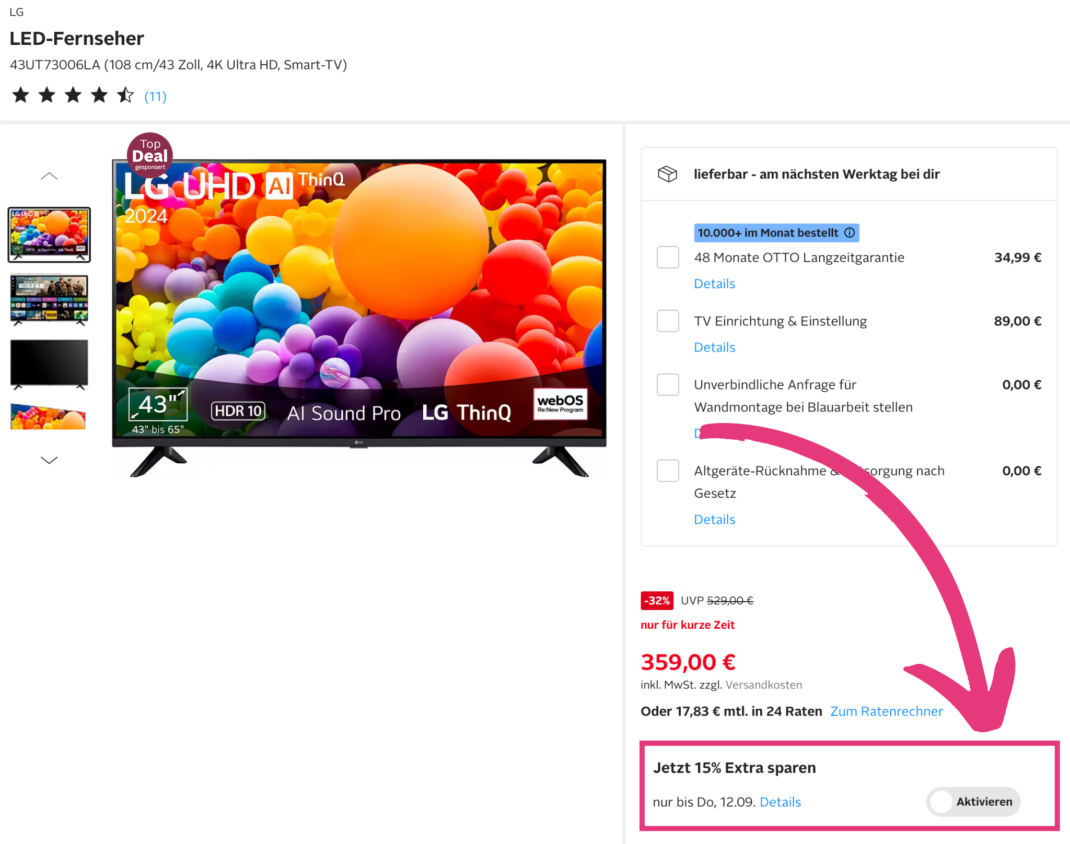 LG 4K-Fernseher bei Otto - So aktivierst du den Rabatt