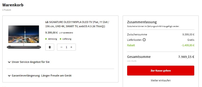 LG Signature OLED Fernseher mit 5.000 Euro Rabatt