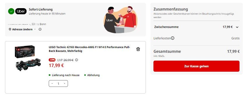 Warenkorb-Ansicht: Lego-Technic-Set mit kostenloser Lieferung bei MediaMarkt