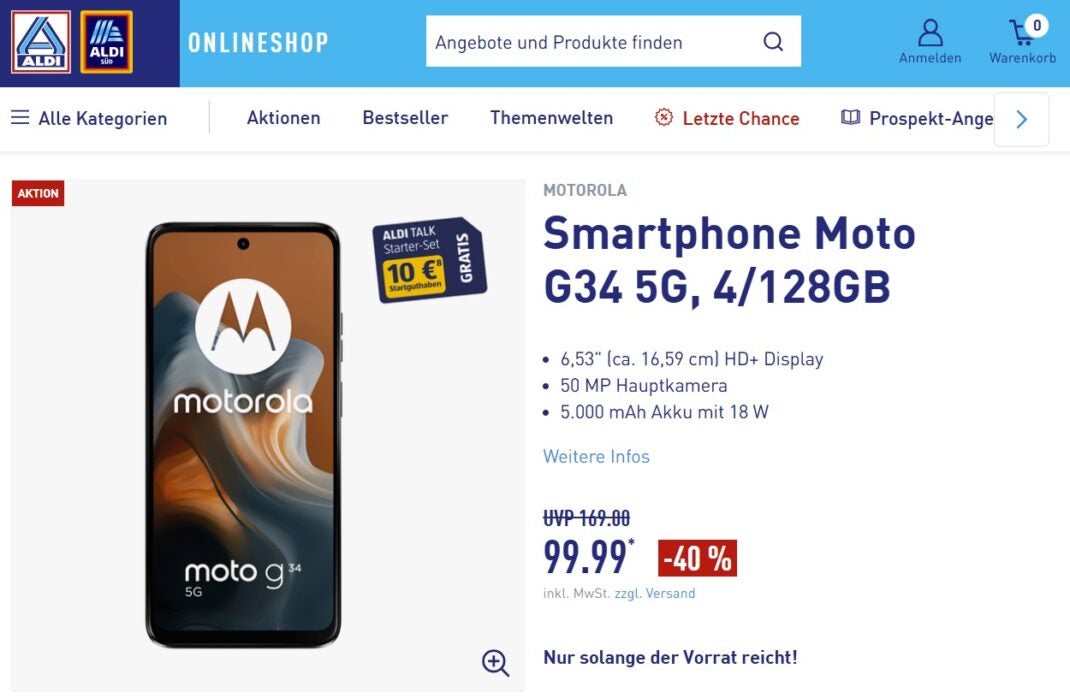 Moto G34 bei Aldi im Angebot