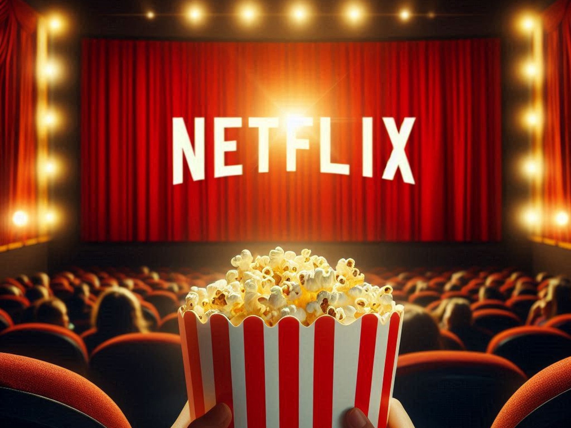 Netflix-Logo auf einer Kinoleinwand.