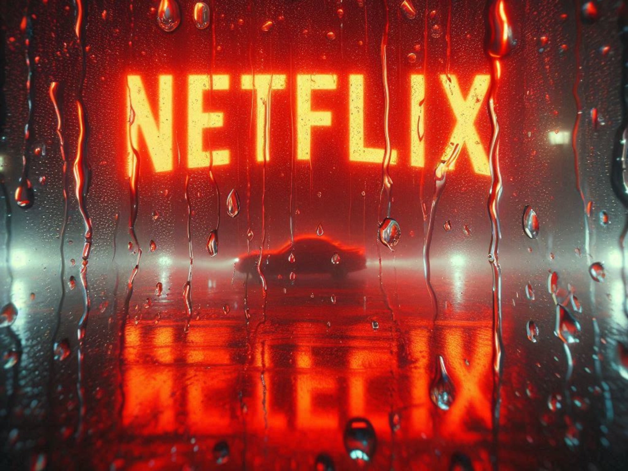 Das Netflix Logo im Regen.