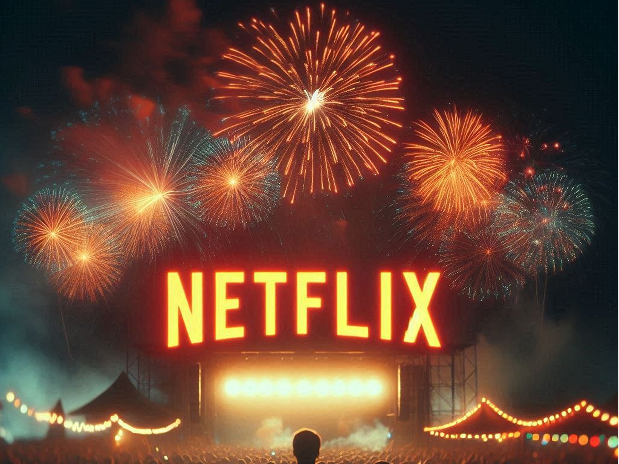 Netflix-Logo vor einem Feuerwerk.