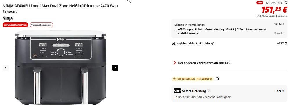 MediaMarkt-Angebot zur Ninja Foodi Max Heißluftfritteuse