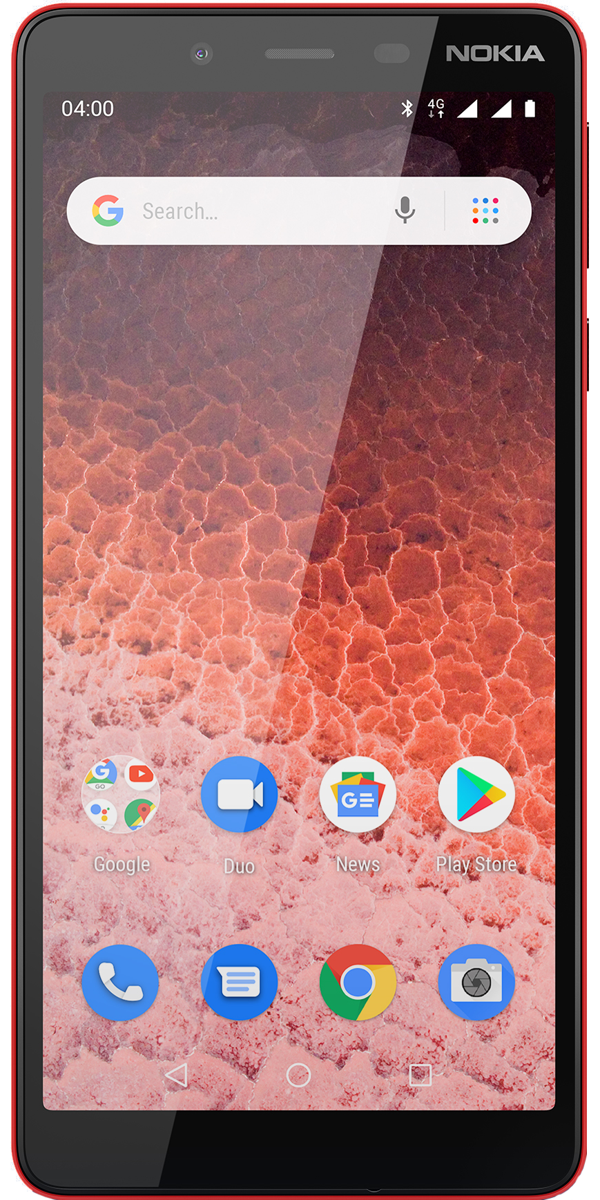 Das Nokia 1 Plus in rot in der schrägen Ansicht.