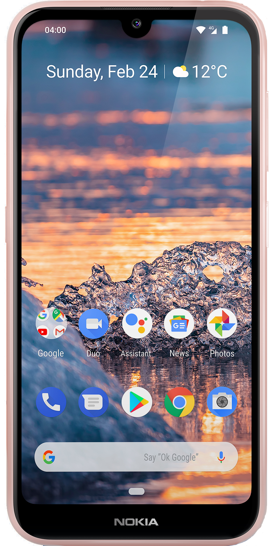 Das Nokia 4.2 in Beige in der Frontalansicht