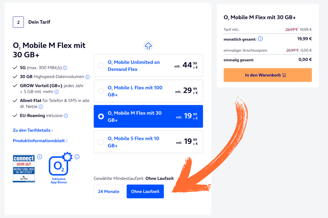 O2 Mobile M Flex Tarif auswählen und sparen