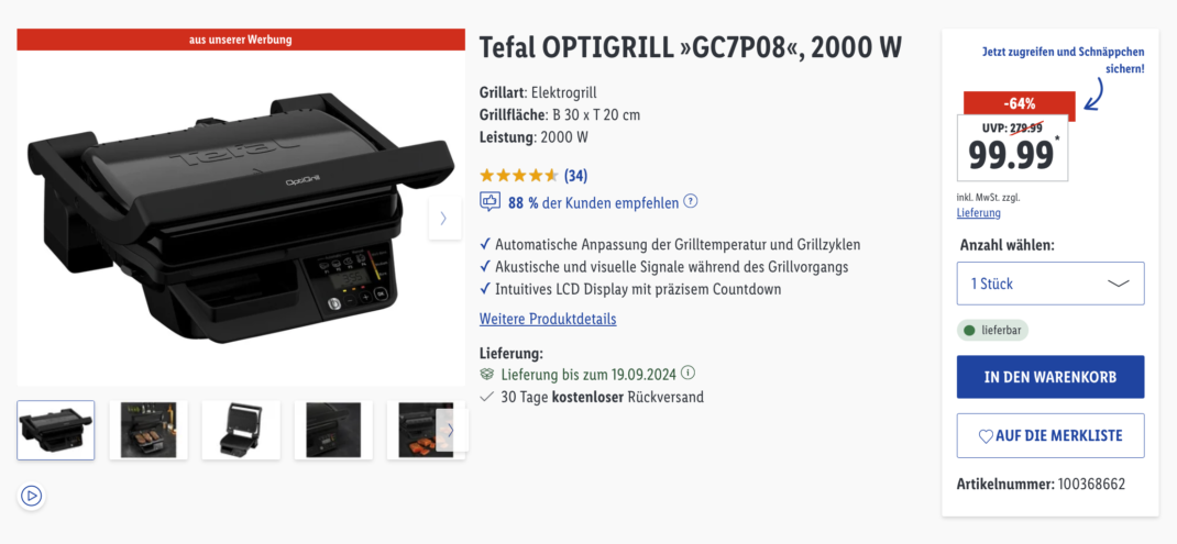 OptiGrill für 100 Euro bei Lidl