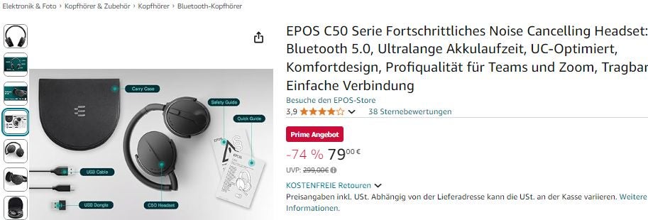 Over-Ear-Kopfhörer Epos C50 mit 74 Prozent Rabatt bei Amazon