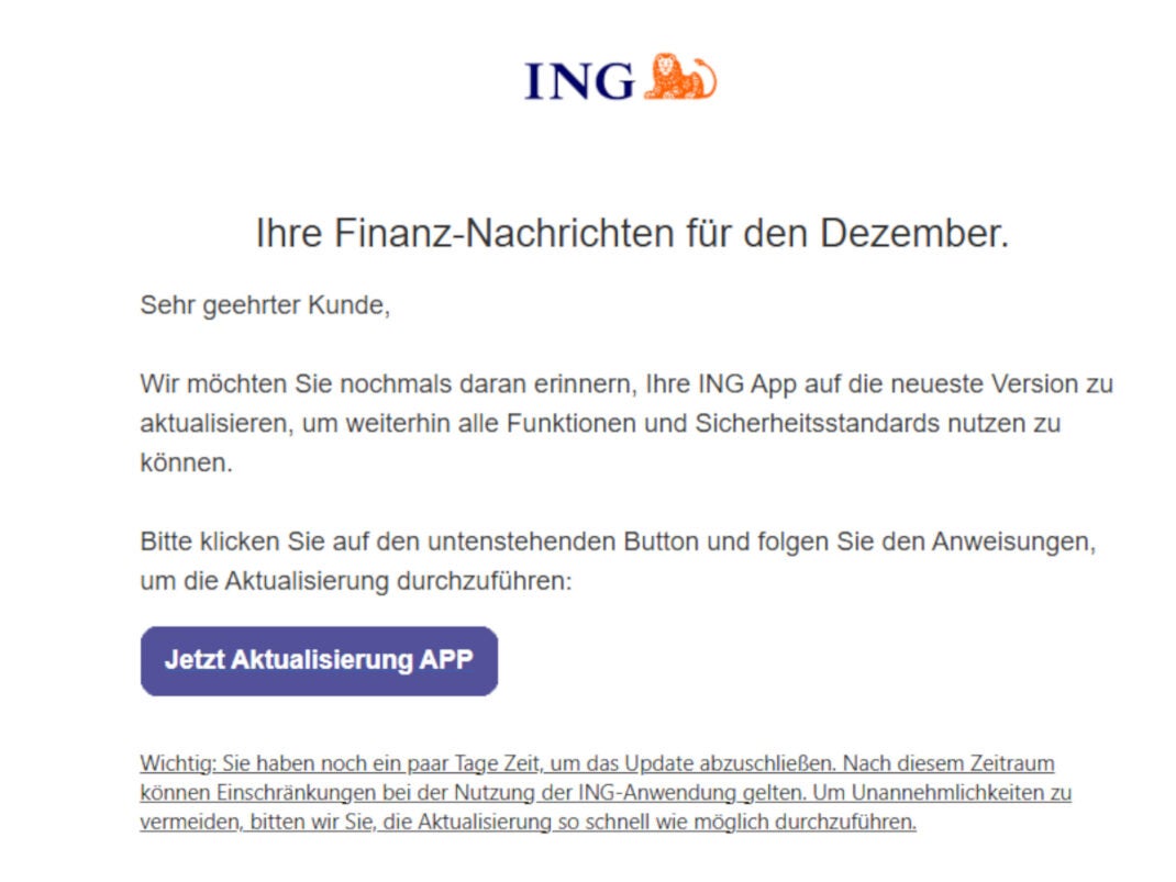 Phishing-Mail im Namen der ING