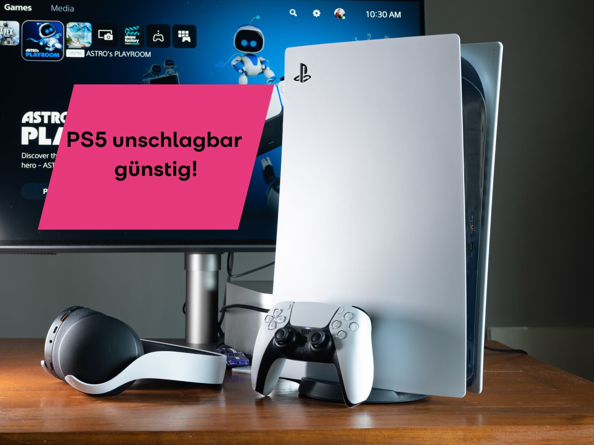 Die PS5 steht auf einem Tisch