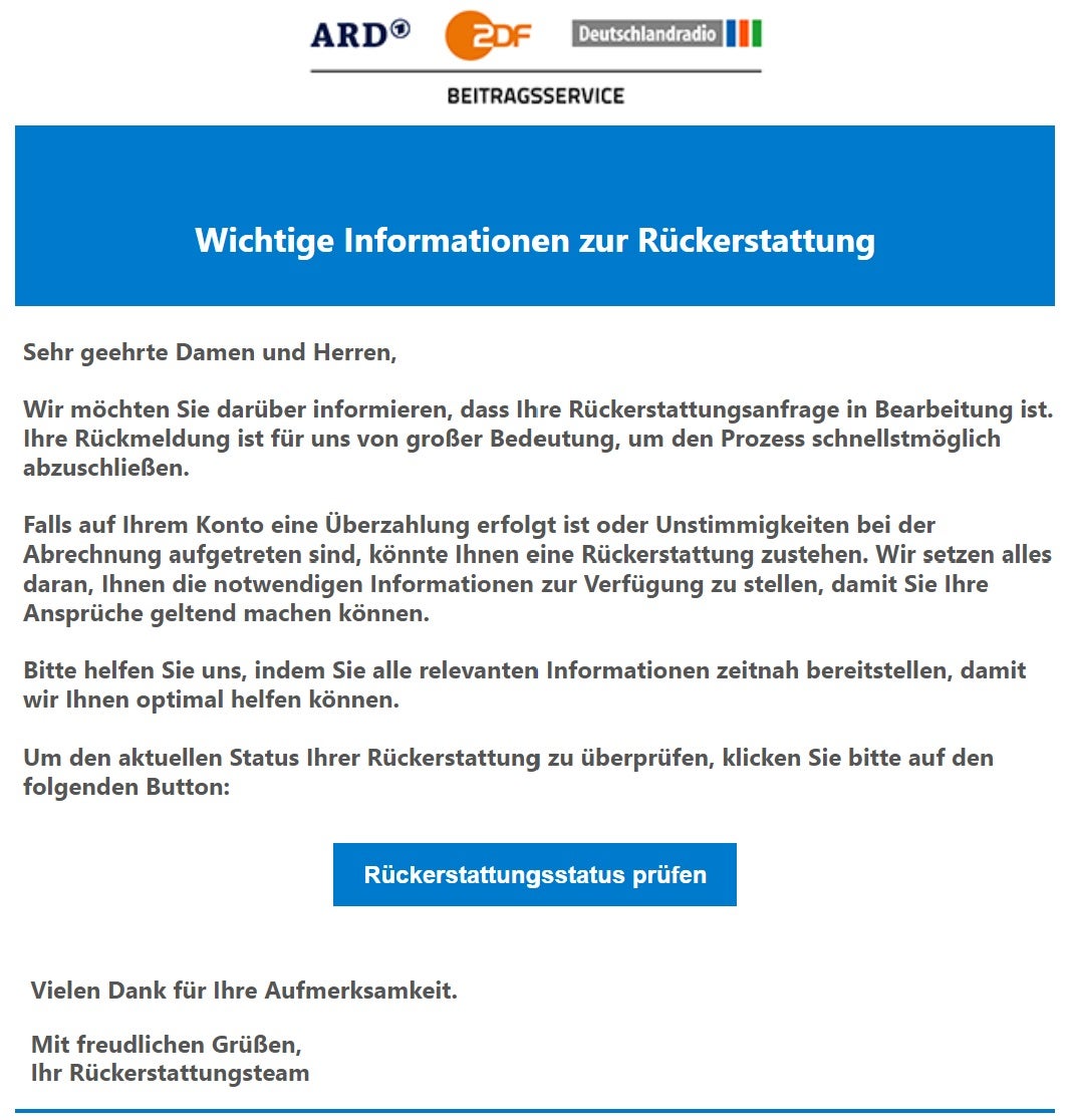 Phishing, Rundfunkbeitrag