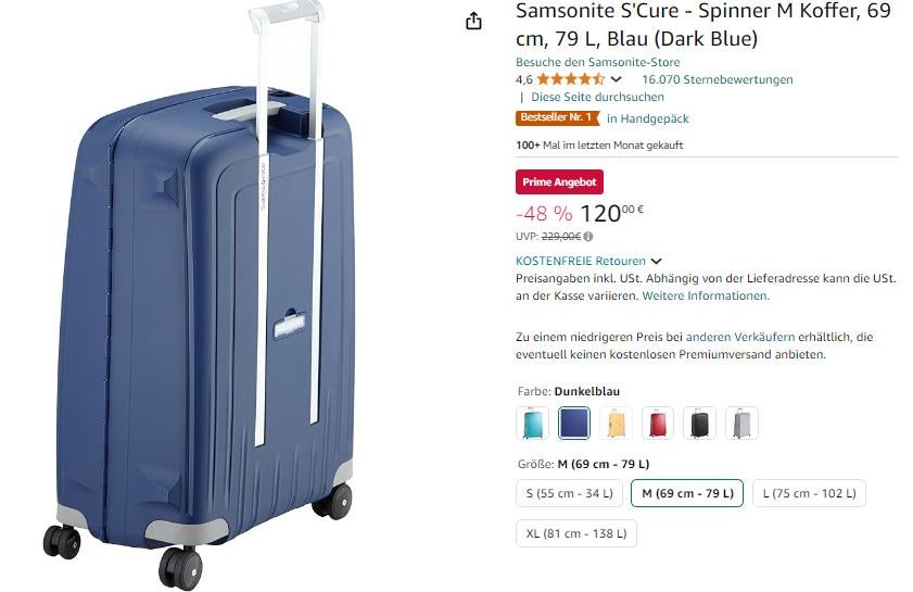 Samsonite Spinner M Koffer im Angebot bei Amazon