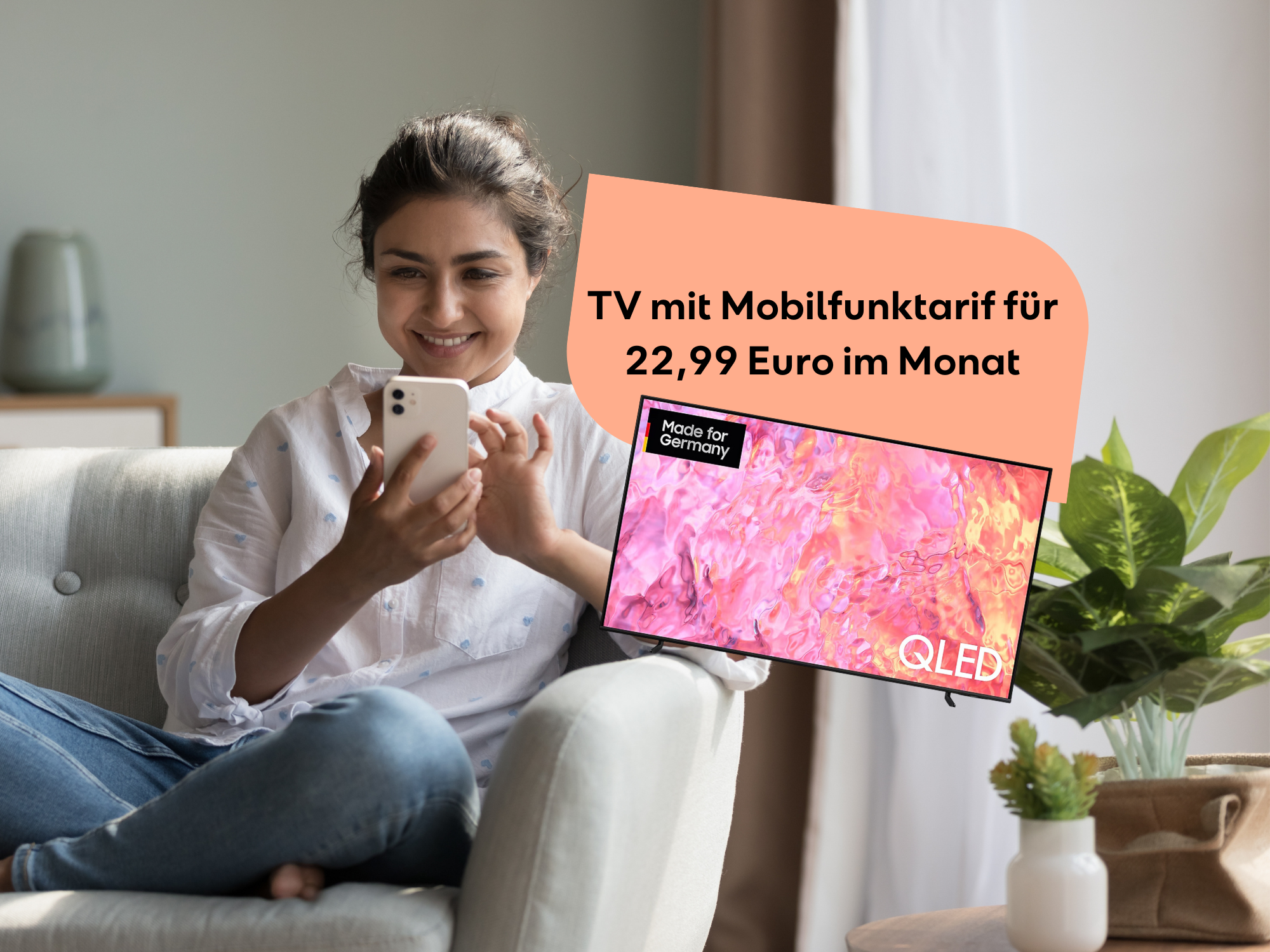 Samsung TV in Kombination mit Mobilfunktarif von Blau für 22,99 monatlich.