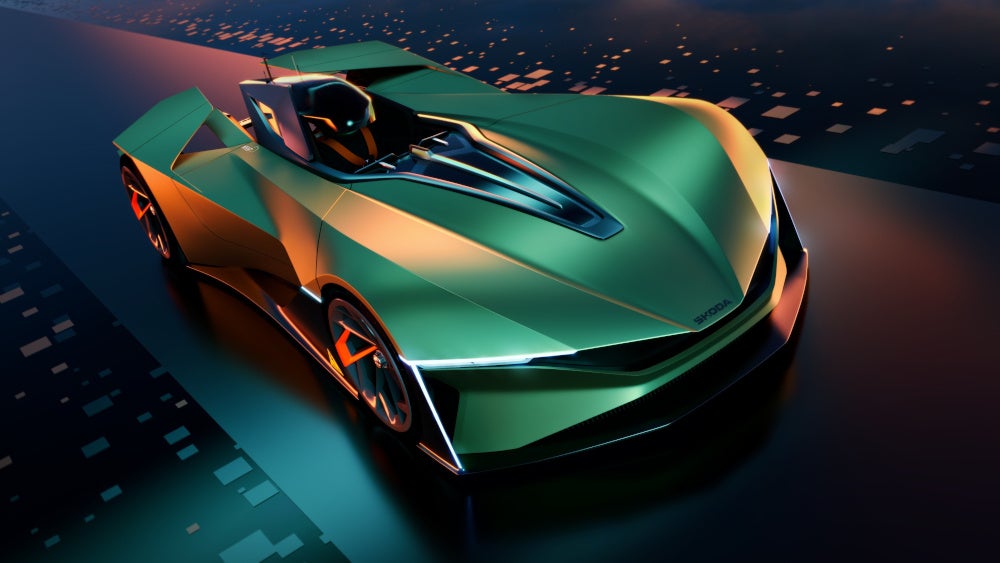 Škoda Vision Gran Turismo in der Frontansicht von oben.