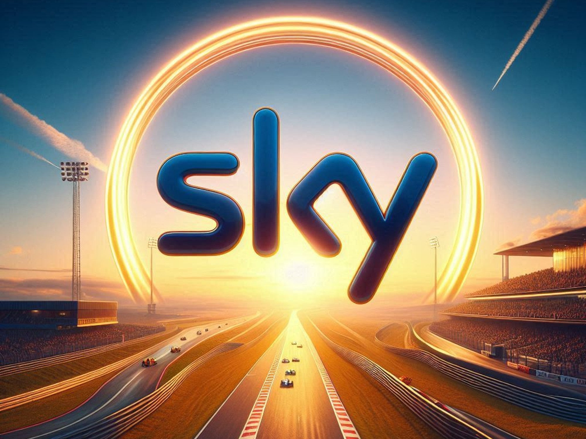 Sky-Logo über eine Rennstrecke.