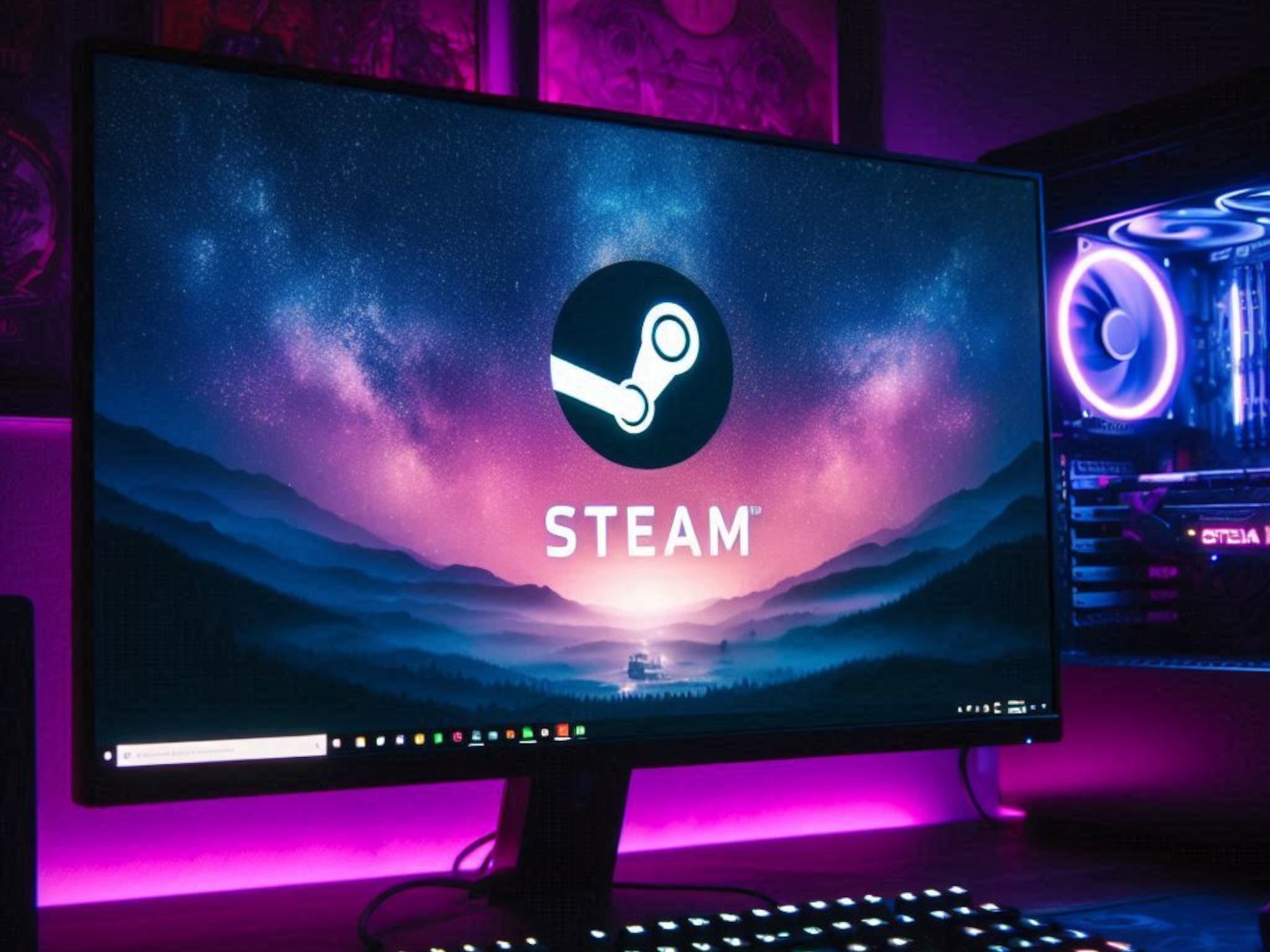 Ein Computer mit dem Steam-Logo