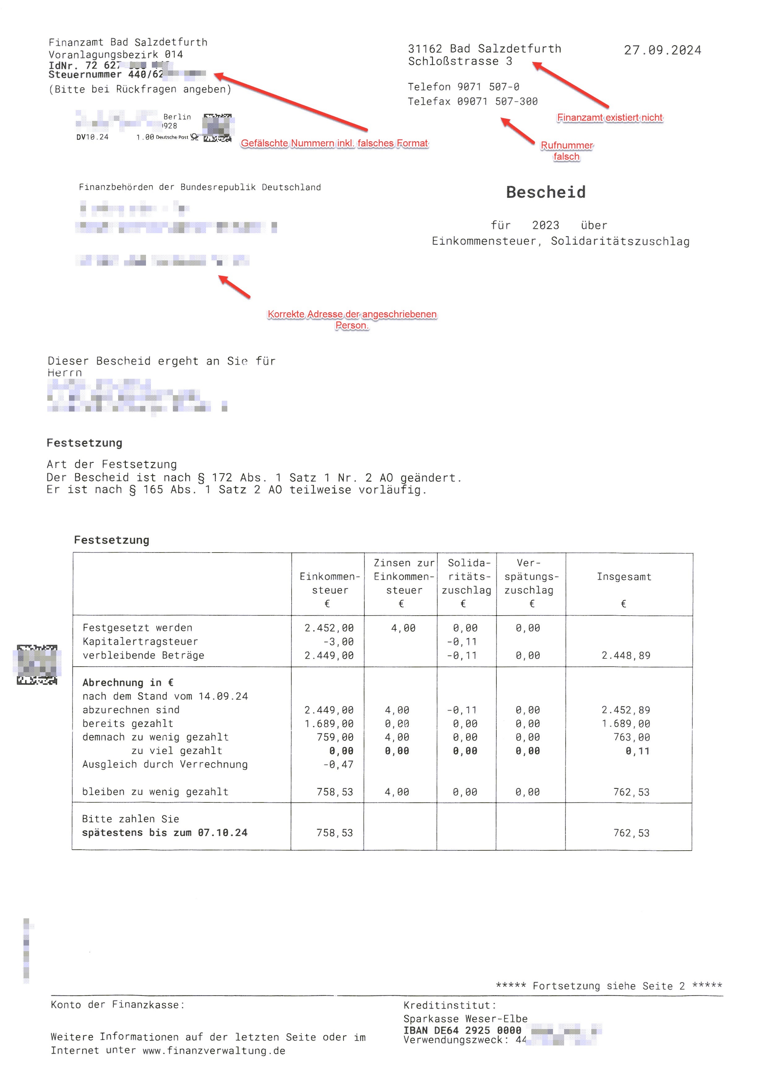 Fälschung eines Steuerbescheids