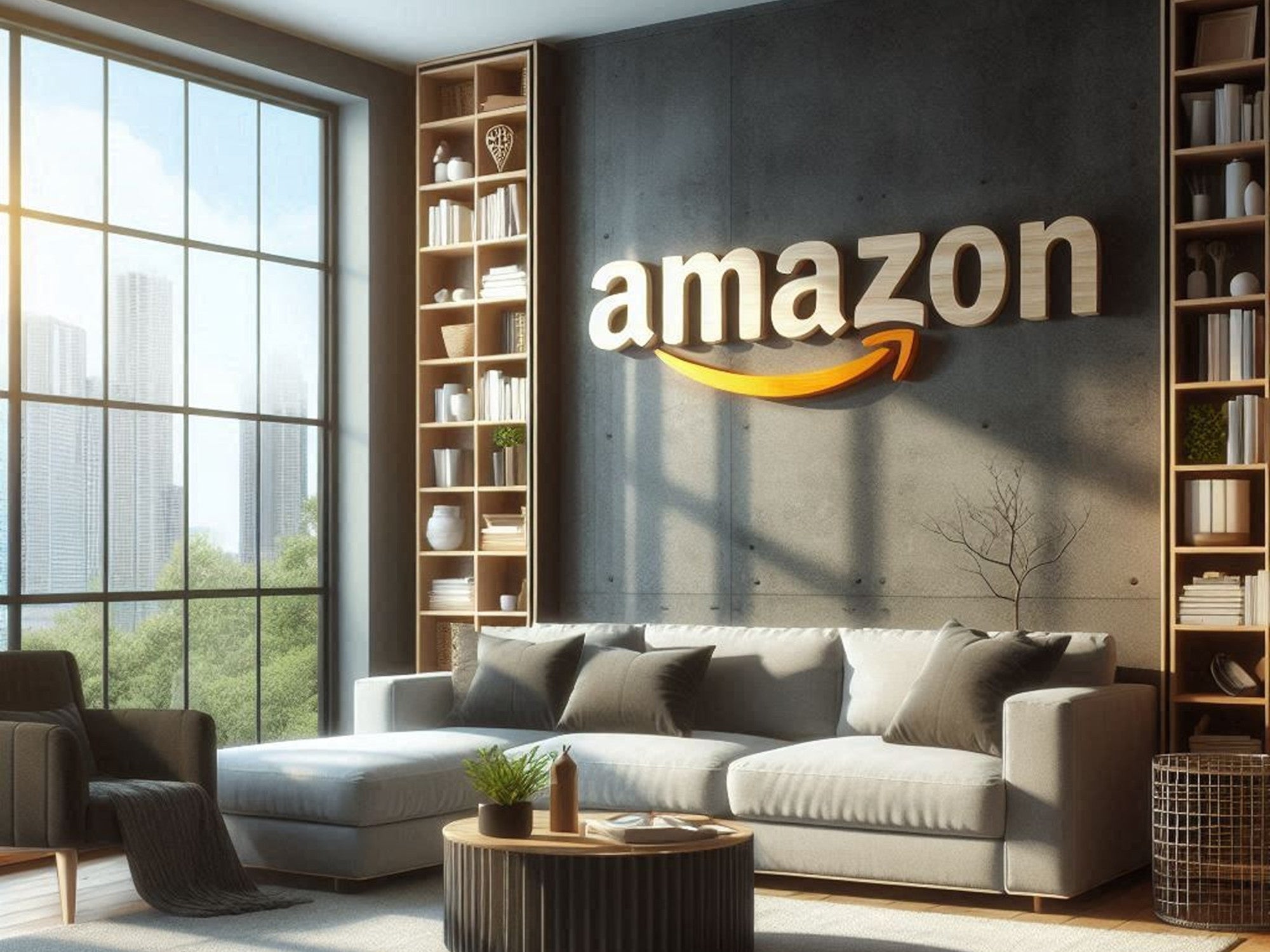 Amazon-Logo in einem Wohnzimmer.